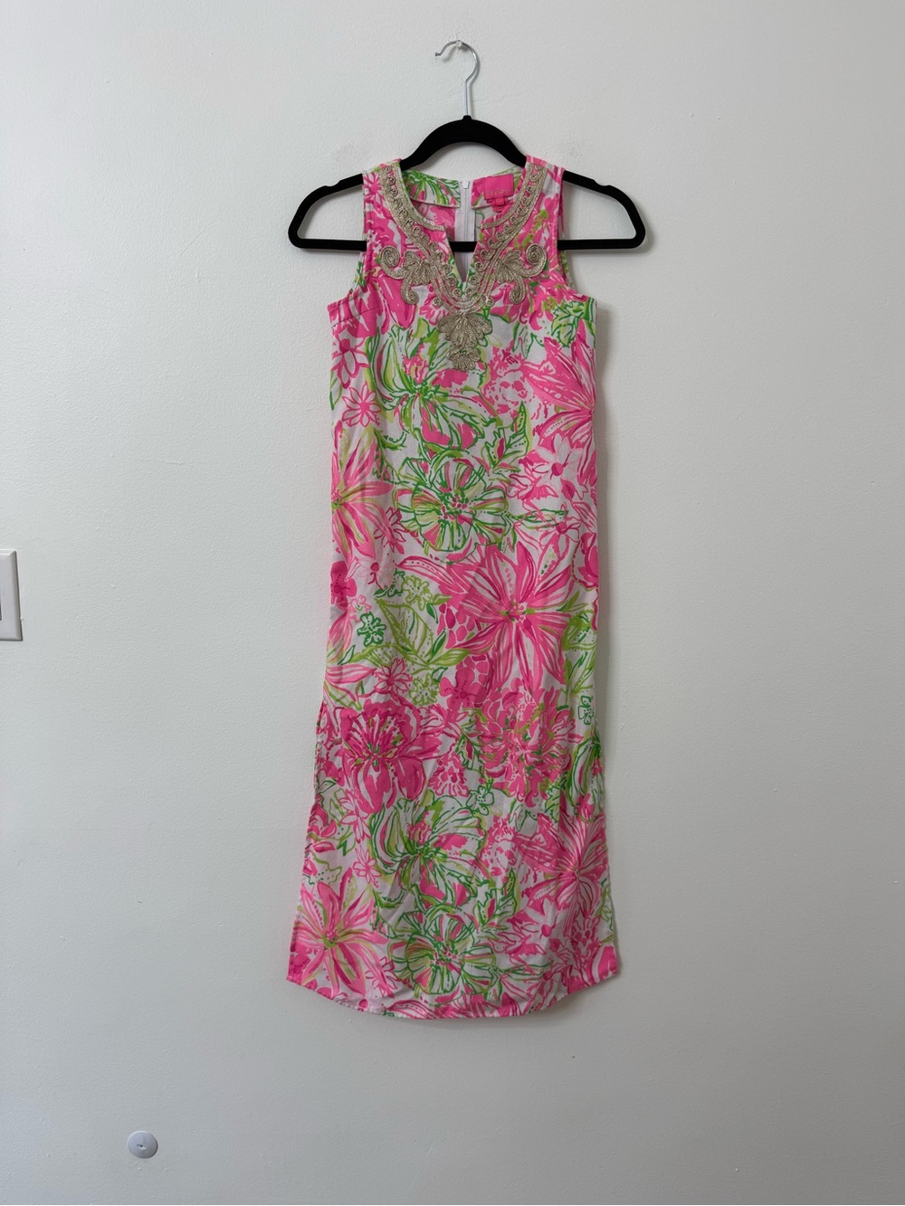 Lilly Pulitzer Pink Floral Maxi Dress with Green Accents